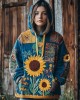 Ukrainian Sunflower Embroidered Patchwork Comfy Hoodie