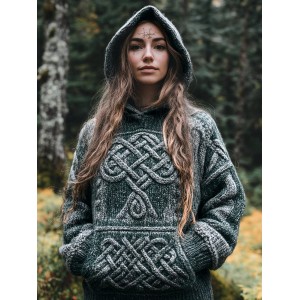 Women's Viking Tribal Tree Of Life Celtic Jacquard Hooded Sweater