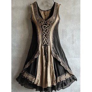 Viking Tribal Celtic Knot Lace Art Linen Tank Dress