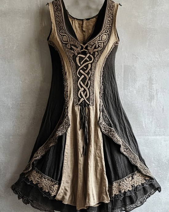 Viking Tribal Celtic Knot Lace Art Linen Tank Dress Viking Tribal Celtic Knot Lace Art Linen Tank Dress