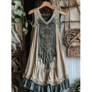 Viking Celtic Knot Patchwork Art Linen Tank Dress
