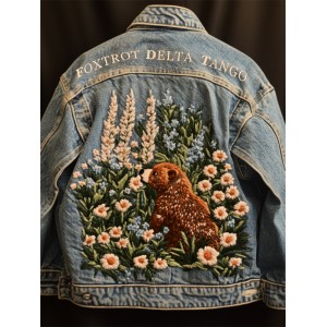 Foxtrot Data Tango Bear Floral Embroidered Denim Jacket