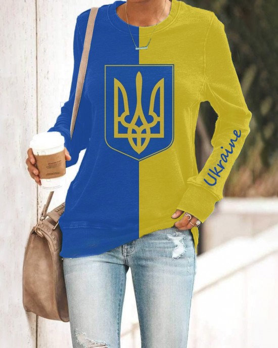 Women's Stand With Ukraine Crew Neck Sweatshirt Women's Stand With Ukraine Crew Neck Sweatshirt