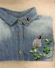 Cottage Bees & Clovers Embroidered Washed Denim Blouse Cottage Bees & Clovers Embroidered Washed Denim Blouse