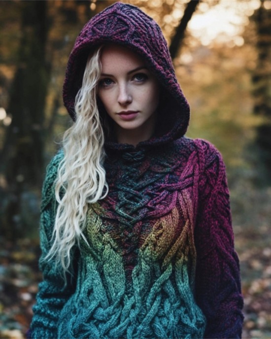 Mystical Gradient Celtic Vines Chunky Hooded Sweater
