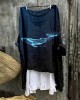 Ocean Whale Art Graphic Linen Blend Flowy Tunic Ocean Whale Art Graphic Linen Blend Flowy Tunic