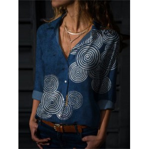 Simple Sea Waves Japanese Lino Art Flowy Blouse