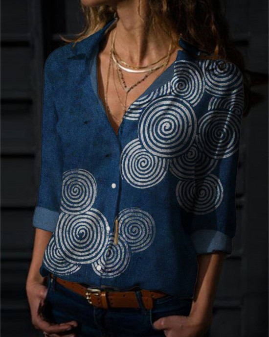 Simple Sea Waves Japanese Lino Art Flowy Blouse Simple Sea Waves Japanese Lino Art Flowy Blouse