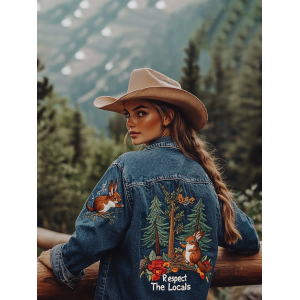 Respect The Locals Squirrel Pattern Women's Denim Jacket