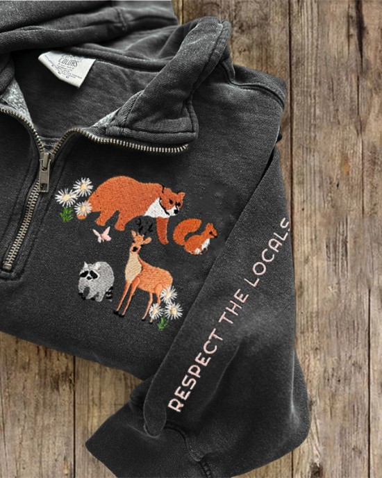 Respect The Locals Protect National Park Embroidered Zip Up Sweatshirt