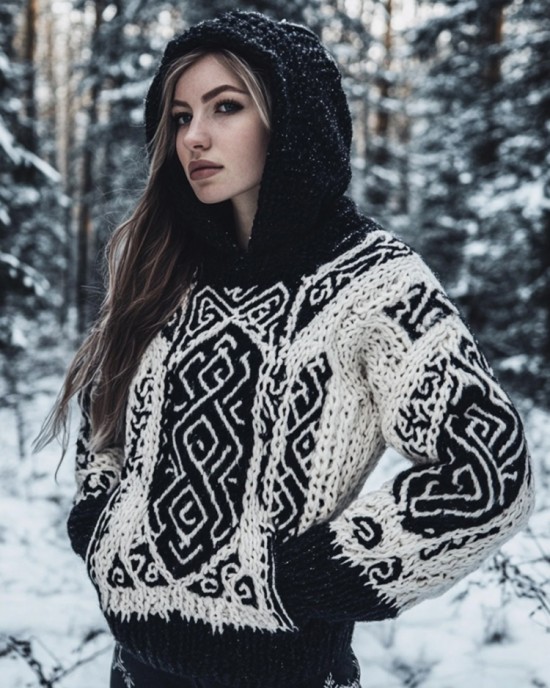 Women's Viking Celtic Knot Vintage Pocket Hooded Sweater Women's Viking Celtic Knot Vintage Pocket Hooded Sweater