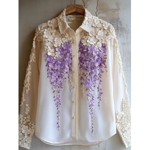 Women's Flowers Embroidered Elegant Shirt