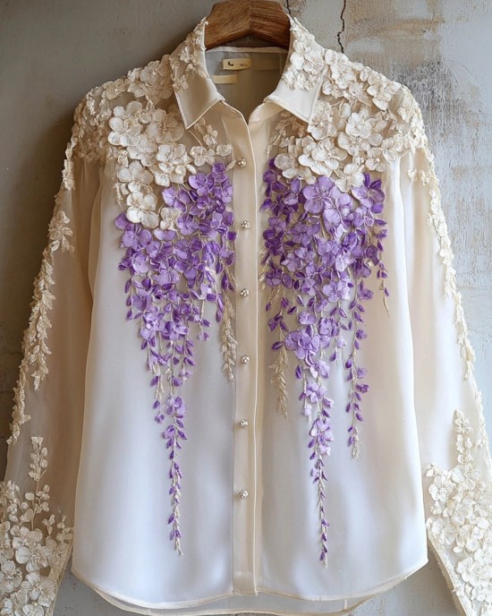 Women's Flowers Embroidered Elegant Shirt