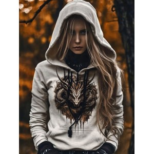 Women's Tribal Viking Dragon Printed Casual Hoodie