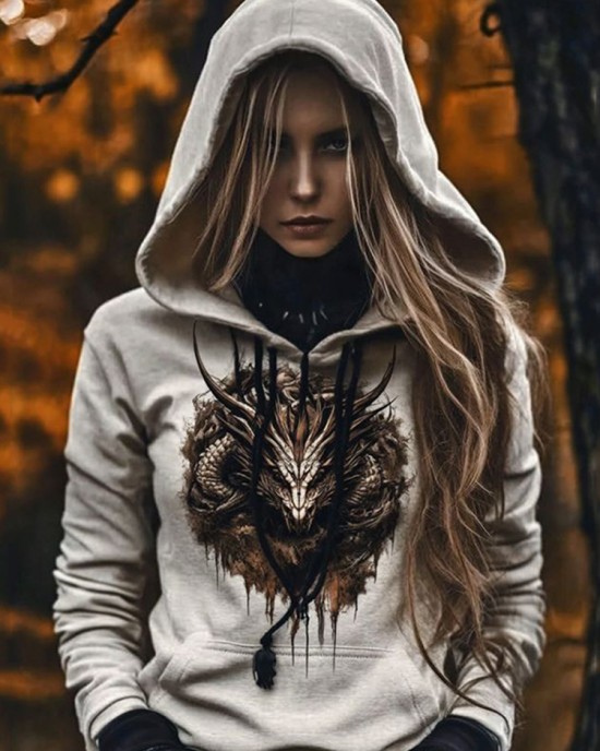 Women's Tribal Viking Dragon Printed Casual Hoodie