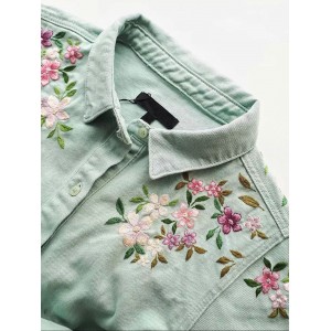 Women's Retro Floral Embroidery Art Long Sleeve Casual Shirt