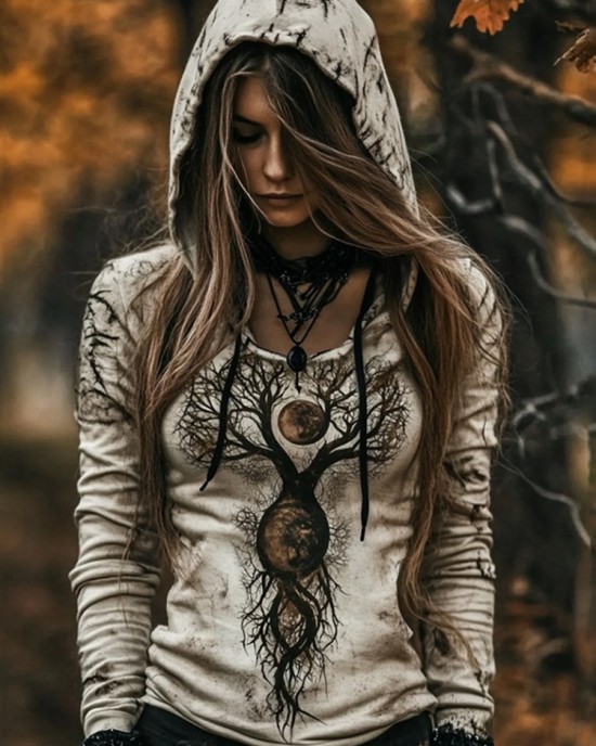 Women's Tribal Viking Tree Of Life Totem Casual Hoodie