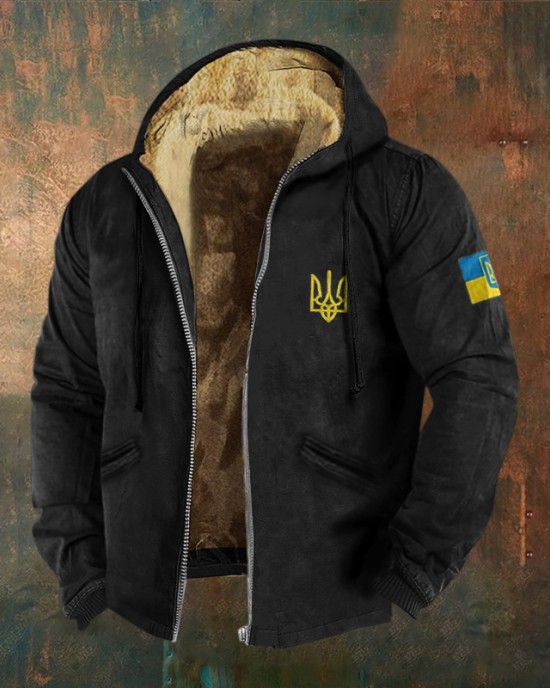 Men Support Ukrainian Trident Symbol Zipper Hoodie Men Support Ukrainian Trident Symbol Zipper Hoodie