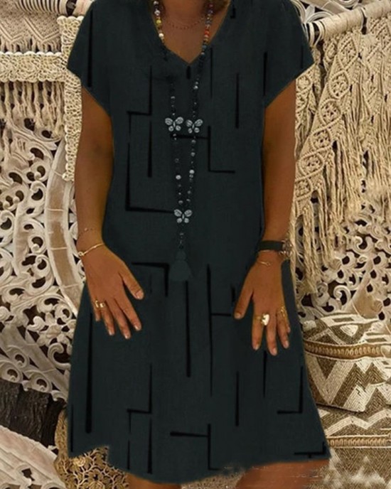 Geometric Pattern V Neck A Line Midi Dress Geometric Pattern V Neck A Line Midi Dress