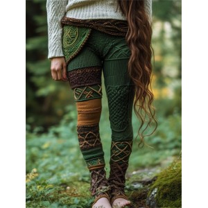 Vintage Celtic Chunky Patchwork Cozy Knit Leggings