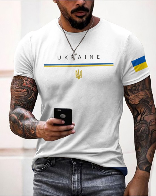 Man's Ukraine Flag Print Crew Neck Short Sleeve T-shirt Man's Ukraine Flag Print Crew Neck Short Sleeve T-shirt