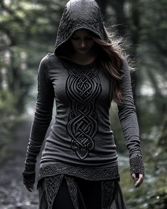 Women's Viking Jacquard Celtic Knot Art Hooded Women's Viking Jacquard Celtic Knot Art Hooded