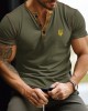 Men's Ukraine Trident Embroidered Casual Henley T-shirt Men's Ukraine Trident Embroidered Casual Henley T-shirt