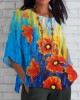 Ukrainian Floral Oil Print Women's Linen Top Ukrainian Floral Oil Print Women's Linen Top