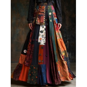 Bohemian Style Colorful Patchwork Ethnic Print Skirt