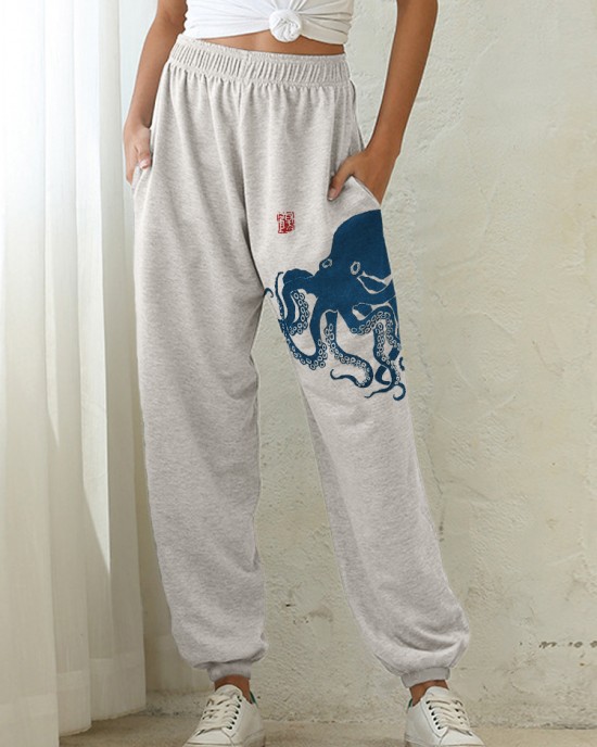 Octopus Japanese Lino Art Cozy Sweatpants Octopus Japanese Lino Art Cozy Sweatpants