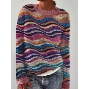 Colorful Sea Waves Knit Art Cozy Sweater