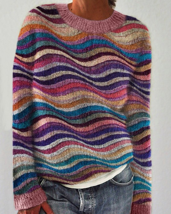 Colorful Sea Waves Knit Art Cozy Sweater Colorful Sea Waves Knit Art Cozy Sweater