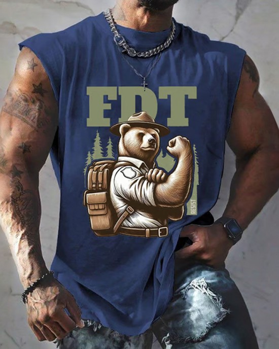Men's Retro Support National Parks Fdt Resist Bear Print Sleeveless Tank Top Men's Retro Support National Parks Fdt Resist Bear Print Sleeveless Tank Top