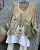 Lovely Cats Patchwork Fiber Art Linen Blend Tunic