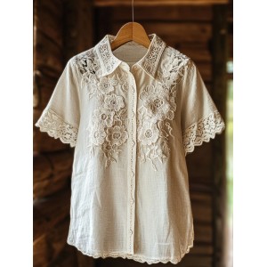 Women's Retro Floral Lace Embroidery Art Shirt
