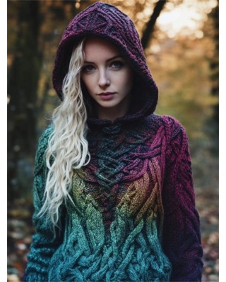 Mystical Gradient Celtic Vines Chunky Hooded Sweater
