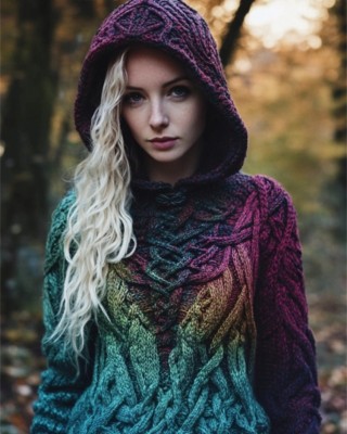 Mystical Gradient Celtic Vines Chunky Hooded Sweater
