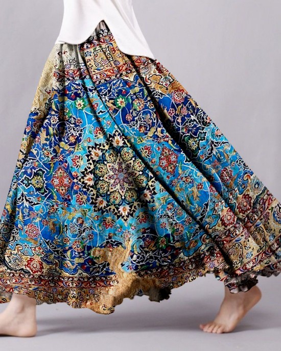 Vintage Bohemian Floral Geometric Patchwork Linen Skirt Vintage Bohemian Floral Geometric Patchwork Linen Skirt