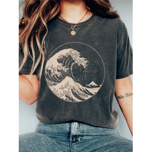 The Great Wave off Kanagawa Inspired Vintage Washed T Shirt