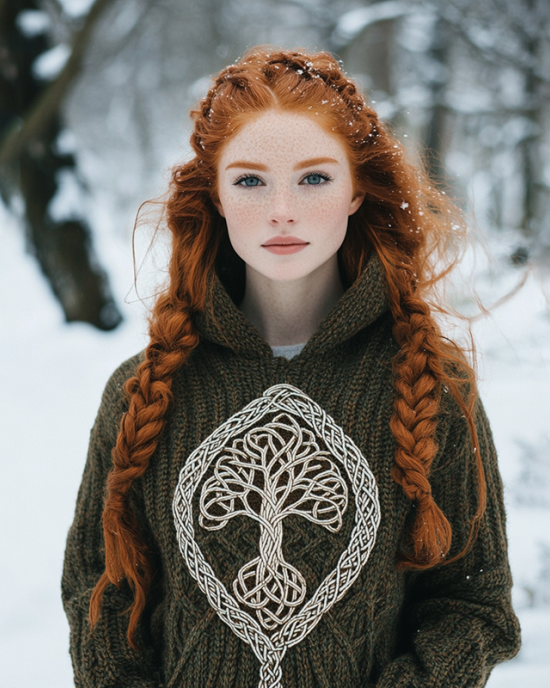 Vintage Viking Tribal Tree Of Life Jacquard Celtic Knit Hooded Sweater Vintage Viking Tribal Tree Of Life Jacquard Celtic Knit Hooded Sweater