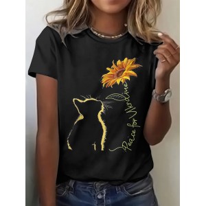 Ukrainian Cat Hugs Peace Sunflower T-shirt