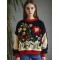 Colorful Floral Embroidery Women's Crew Neck Sweatshirt