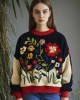Colorful Floral Embroidery Women's Crew Neck Sweatshirt Colorful Floral Embroidery Women's Crew Neck Sweatshirt