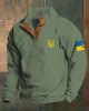 Men Support Ukrainian Trident Symbol Button Stand Collar Sweatshirt Men Support Ukrainian Trident Symbol Button Stand Collar Sweatshirt