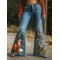 Forest Fox Floral Embroidered Washed Flare Jeans