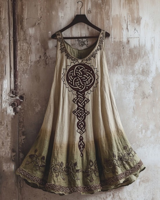 Vintage Viking Totem Gradient Linen Tank Dress