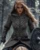 Women's Viking Tribal Jacquard Celtic Chunky Knit Zip-up Hooded Sweater