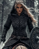 Women's Viking Tribal Jacquard Celtic Chunky Knit Zip-up Hooded Sweater