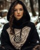 Women's Viking Tribal Jacquard Celtic Inspired Knit Hooded Sweater