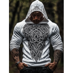 Men's Vintage Viking Art Cotton Blend Hoodie